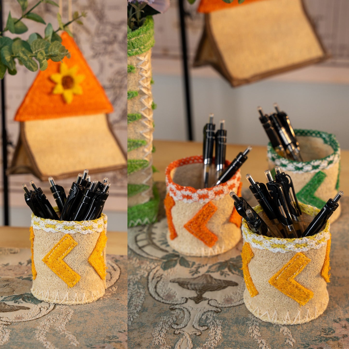 Loofah Pen Holders Home Decor Desks Shelves Coffee Tables